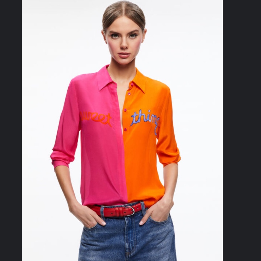 Alice + Olivia x Deborah Kass Willa Placket Top